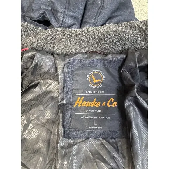 Hawke & Co Jacket Mens L Down Puffer Hooded Insulated Faux Fur Collar Full Zip - Picture 3 of 11
